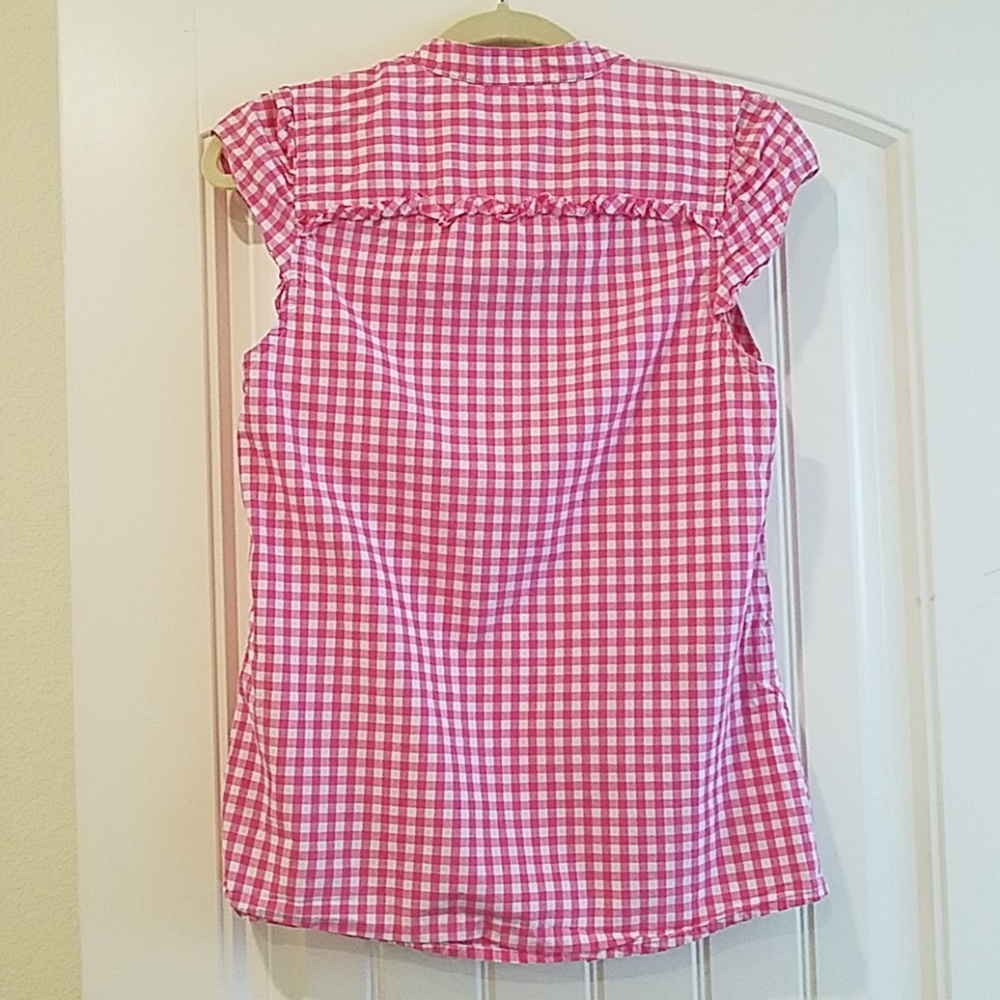 Pink Gingham Spring Shirt Blouse w/ Pocket Small - Picture 7 of 8